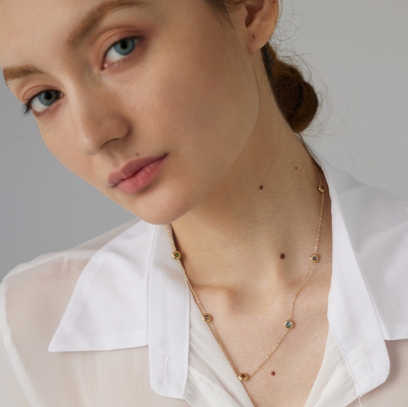 Delicate Colorful Diamonds Necklace - Picture 4 of 6